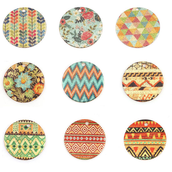 Image de 5 Pcs Breloques en Alliage de Zinc Multicolore Rond Vague Peint