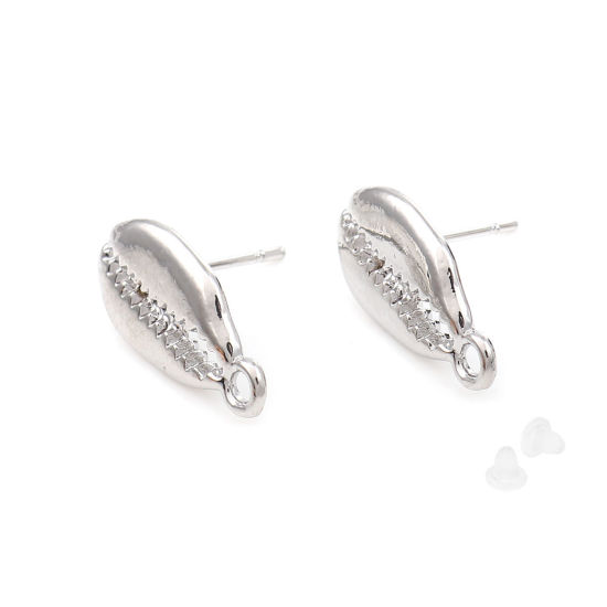 Image de Boucles d'Oreilles Puces en Alliage de Zinc Coquille avec Boucle     