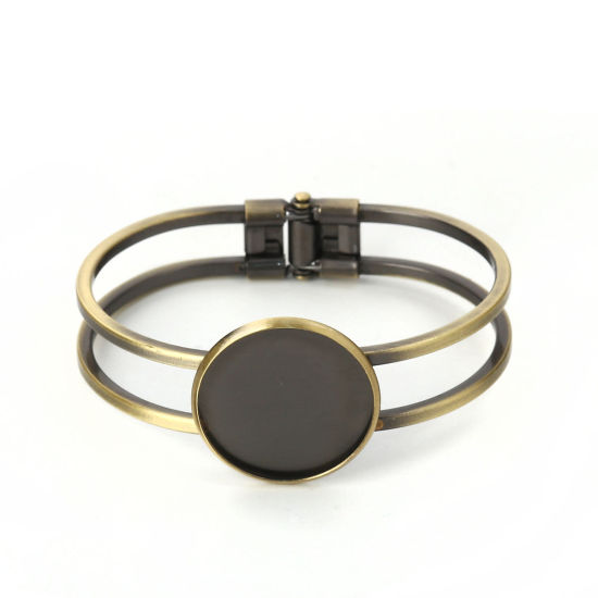 Picture of Brass Bangles Bracelets Round Cabochon Settings Can Open