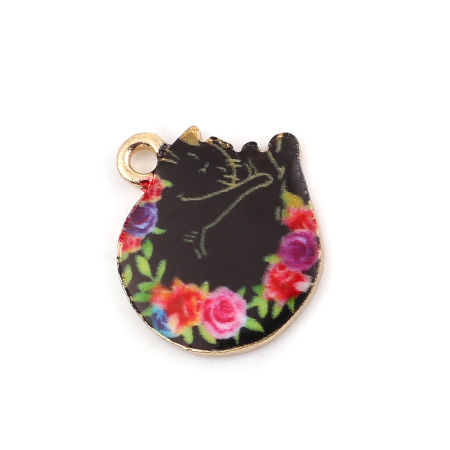 Zinc Based Alloy Charms Cat Animal & Flower 