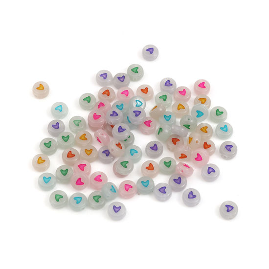 Image de Perles en Acrylique Plat-Rond Couleur au Hasard Cœur Env. 7mm Dia, Trou: env. 1.4mm, 500 Pcs
