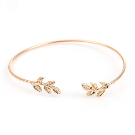 Brass Open Cuff Bangles Bracelets Gold Plated Leaf 17cm(6 6/8"), 1 Piece