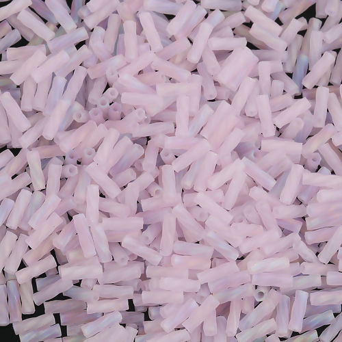 Imagen de (Japón Importación) Vidrio Cuentas Twisted Bugle Rosado AB Color Escarchado 6mm x 2mm, 0.8mm, 10 Gramos 33