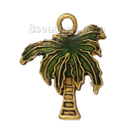 Zinc Metal Alloy Charm Pendants Coconut Tree Enamel 