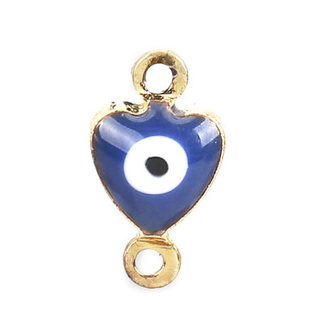 Ottone Connettore Cuore Oro Placcato Blu Marino Malocchio Smalto 10mm x 6mm, 10 Pz