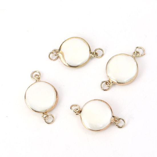 天然 シェル コネクターパーツ 円形 金メッキ 乳白色 31mm x 17mm - 29mm x 16mm、 2 個 の画像