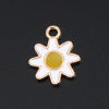 Picture of Zinc Based Alloy Charms Gold Plated White & Yellow Sunflower Enamel 16mm x 13mm, 20 PCs