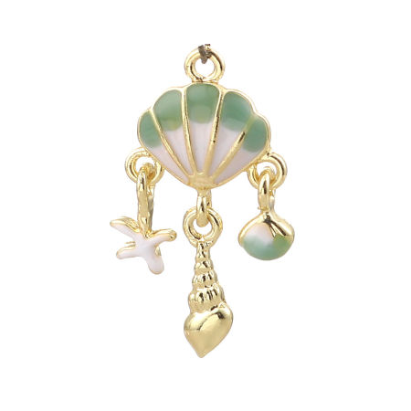 Zamak Esmalte Colgantes Concha Chapado en Oro Verde 34mm x 18mm, 3 Unidades