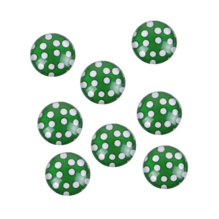 Cabochon Dôme en Verre Rond Dos Plat Vert à Pois 12mm Dia, 50 Pcs