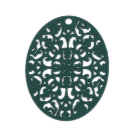 Latón Filigrana Estampación Colgantes Verde del Ejército Óvalo 3.1cm x 2.4cm, 10 Unidades