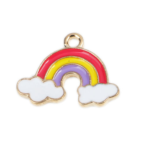 Lega di Zinco Tempo Collezione Charms Arcobaleno Oro Placcato Multicolore Nuvole Smalto 19mm x 14mm , 20 Pz
