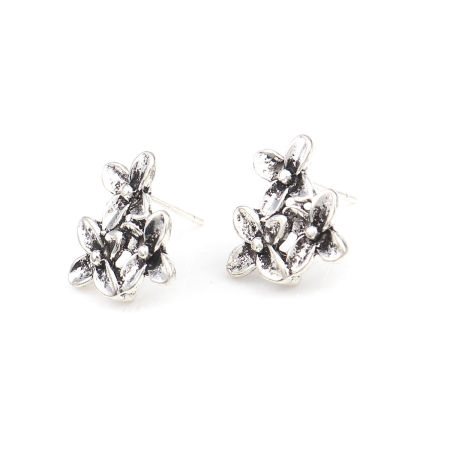 Zinc Based Alloy Ear Post Stud Earrings Findings Flower W/ Loop