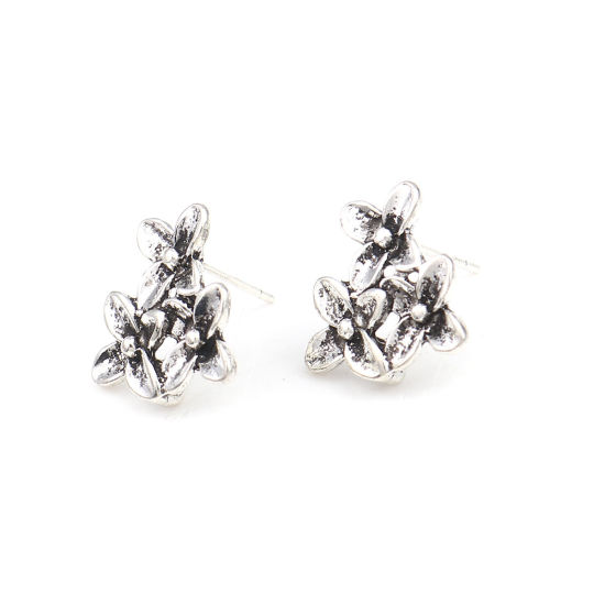 Image de Boucles d'Oreilles Puces en Alliage de Zinc Fleur avec Boucle