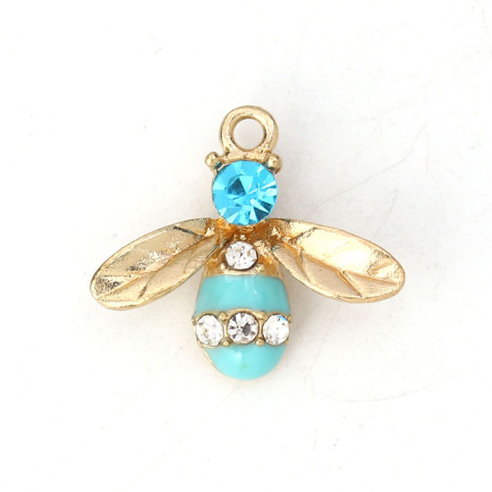 Picture of Zinc Based Alloy Charms Bee Animal Clear Rhinestone Enamel
