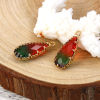 Picture of Copper & Glass Charms Drop Gold Plated Red & Green Faceted 24mm x11mm(1" x 3/8") - 24mm x10mm(1" x 3/8"), 2 PCs