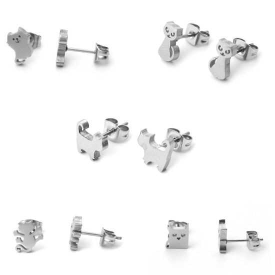 Image de Boucles d'Oreilles Puces en  Acier Inoydable Chat  