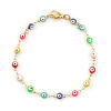 Immagine di 304 Acciaio Inossidabile Braccialetti Oro Placcato Multicolore Malocchio Smalto 18.7cm Lunghezza, 1 Pz