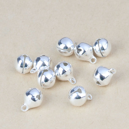 Brass Charms Silver Plated Bell 13mm x 10mm, 100 PCs