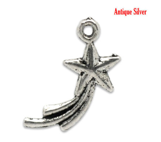 Immagine di Lega di Zinco Charm Ciondoli Stella Argento Antico Nulla Disegno 17.0mm x 10.0mm, 200 Pz