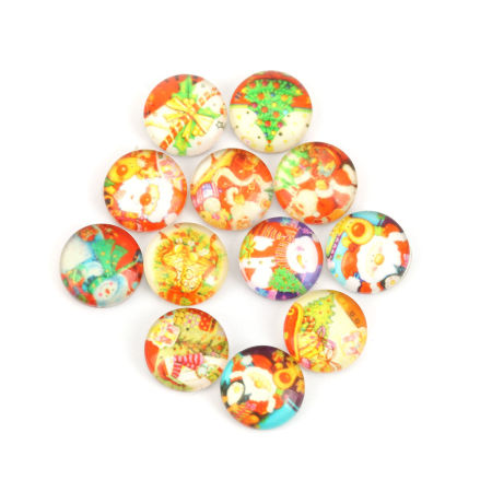Glass Dome Seals Cabochon Round Flatback At Random Christmas Santa Claus Pattern 10mm Dia, 50 PCs
