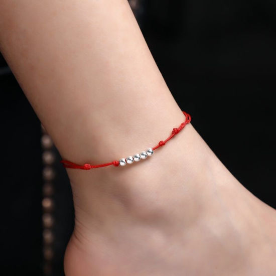 編組 アンクレット 赤 鈴 調整可能 1 本 の画像