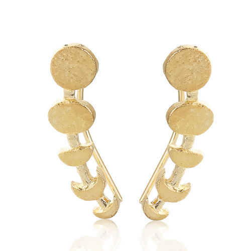 Image de Boucle d'Oreille Grimpeur Doré Demi Phases de la Lune 23mm x 7mm, Epaisseur de Fil: (21 gauge), 1 Paire