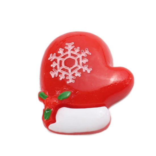 Immagine di Resina Dome Seals Cabochon Guanti di Natale Bianco & Rosso Fiocco di Neve 26mm x 23mm, 10 Pz