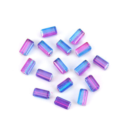 Vidrio Cuentas Rectángulo, Azul & Fucsia Dos Colores Sección Aprox 8mm x 4mm, Agujero: Aprox 1.5mm, 50 Unidades