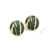 Picture of Zinc Based Alloy Enamel Ear Post Stud Earrings Findings Round Matt Gold Green Stripe W/ Loop 18mm Dia., Post/ Wire Size: (21 gauge), 4 PCs