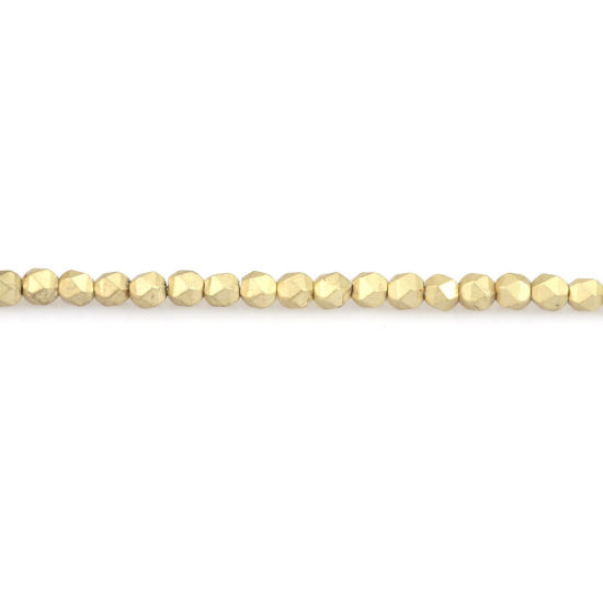 Image de (Classement B) Perles en Hématite （ Naturel ） Or Clair Mat 3mm x 3mm, Trou: env. 1mm, 40cm long, 1 Enfilade (Env. 130 Pcs/Enfilade)