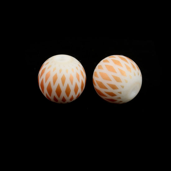Image de Perles en Verre Rond Orange Losanges Givré, Env. 10mm Dia, Trou: 1.4mm, 20 Pcs