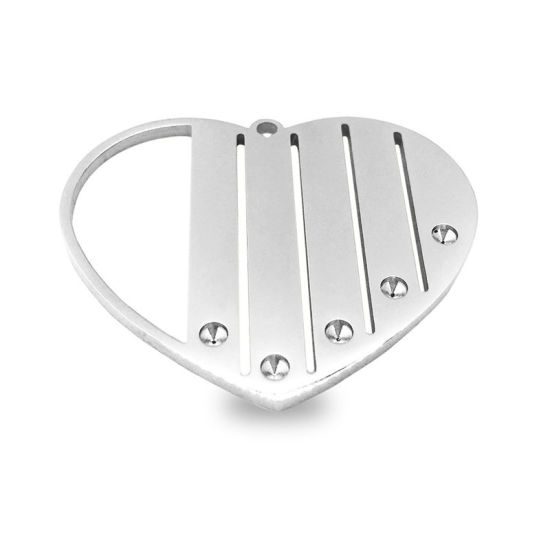 Image de Pendentifs en 304 Acier Inoxydable Très Poli Cœur Argent Mat Pouvoir Graver sur Espace Blanc 38mm x 32mm, 1 Pièce