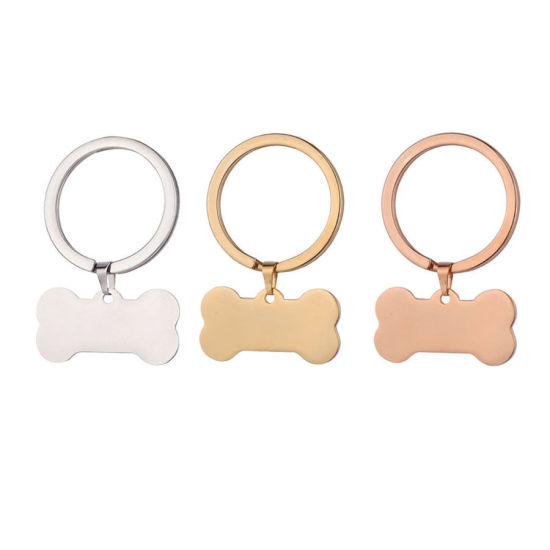 Image de Stainless Steel Pet Memorial Keychain & Keyring Bone Blank Stamping Tags 46mm x 31mm, 1 Piece