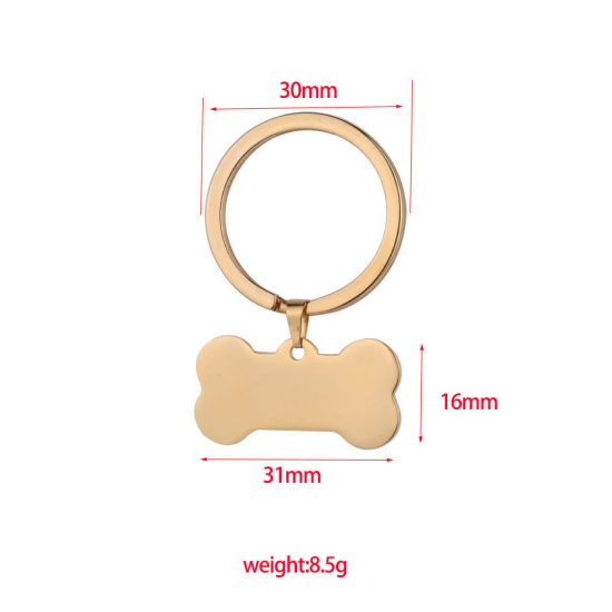 Image de Stainless Steel Pet Memorial Keychain & Keyring Bone Blank Stamping Tags 46mm x 31mm, 1 Piece