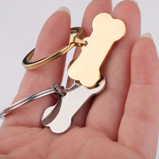 Image de Stainless Steel Pet Memorial Keychain & Keyring Bone Blank Stamping Tags 46mm x 31mm, 1 Piece