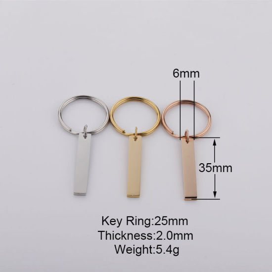 Imagen de Stainless Steel Keychain & Keyring Rectangle Blank Stamping Tags 60mm x 25mm, 1 Piece
