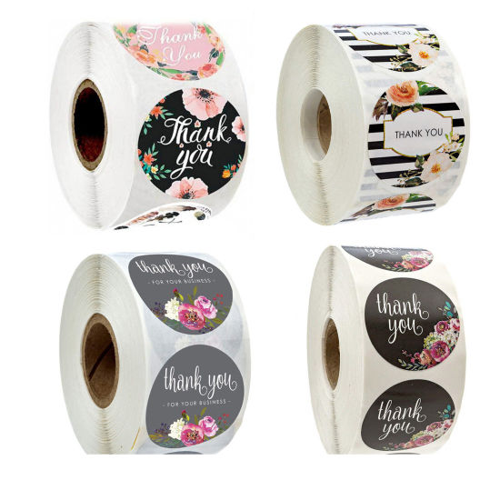 Image de DIY Papier Autocollant Décoration en Papier Rond Fleurs " THANK YOU "