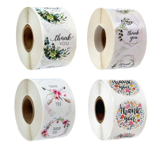 Image de DIY Papier Autocollant Décoration en Papier Rond Fleurs " THANK YOU "