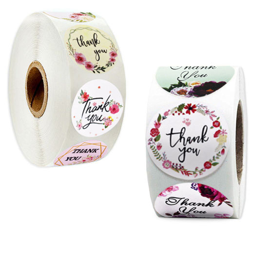 Image de DIY Papier Autocollant Décoration en Papier Rond Fleurs " THANK YOU "