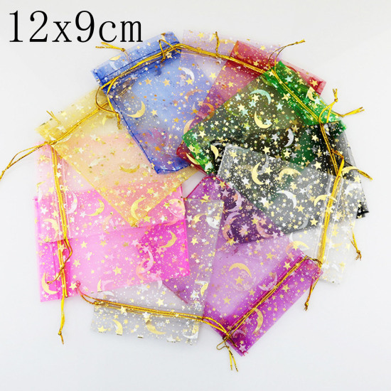 Image de Cadeau de Mariage Sac à Cordon en Organza Rectangle Multicolore Lune 12cm x 9cm, 20 Pcs