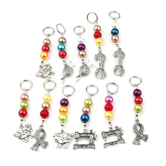 Image de Marqueur de Maille en Alliage de Zinc+Acrylique Argent Vieilli Couleur au Hasard 10 Pcs