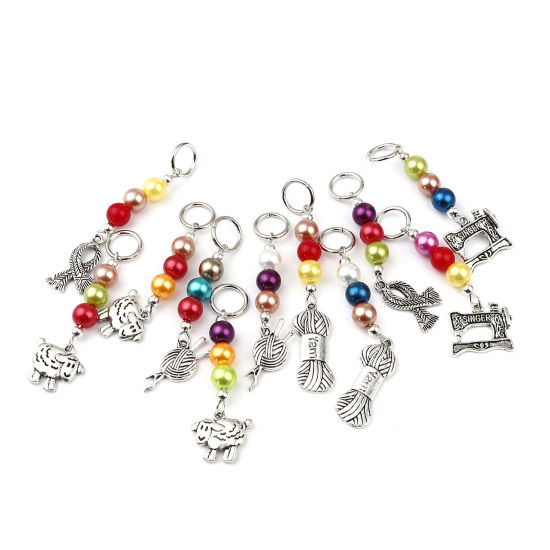 Image de Marqueur de Maille en Alliage de Zinc+Acrylique Argent Vieilli Couleur au Hasard 10 Pcs