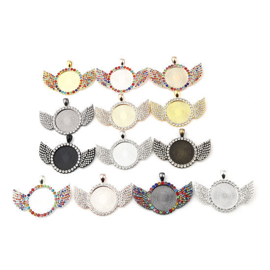 亜鉛合金 台座付 ペンダント 円形 翼彫刻 ( 25mmに合う) 60mm x 40mm、 2 個 の画像