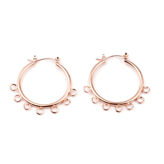 Picture of Zinc Based Alloy Hoop Earrings Findings Circle Ring Rose Gold W/ Loop 37mm x 37mm, Post/ Wire Size: (21 gauge), 1 Pair
