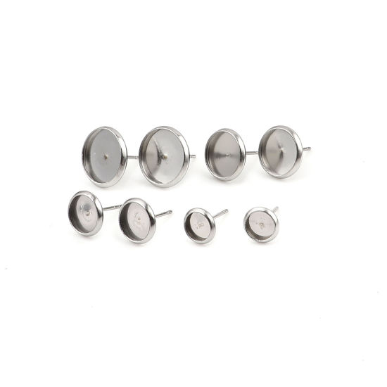 ステンレス鋼 ピアスイヤリング 円形 シルバートーン 台座付 ( 6mm に適応) 8mm直径、 ワイヤーサイズ: （21号）、 20 個 の画像