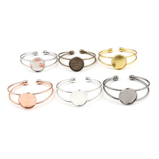 真鍮 カボションセッティング カフ バングル ブレスレットパーツ 円形 丸い 多色 (に適応サイズ： 20mm) 17cm長さ、 2 個 の画像
