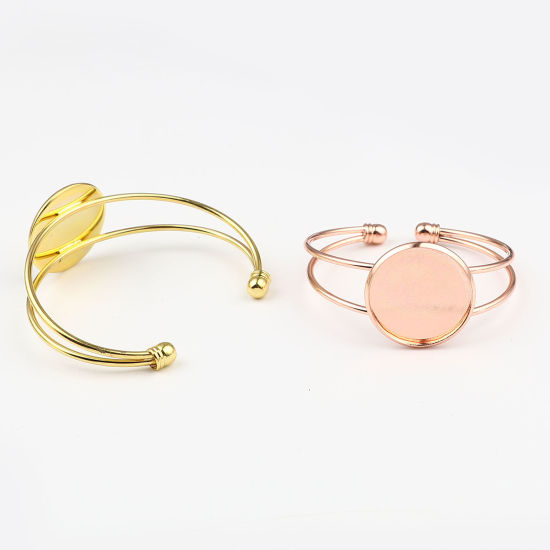 真鍮 カボションセッティング カフ バングル ブレスレットパーツ 円形 丸い 多色 (に適応サイズ： 25mm) 17cm長さ、 2 個 の画像