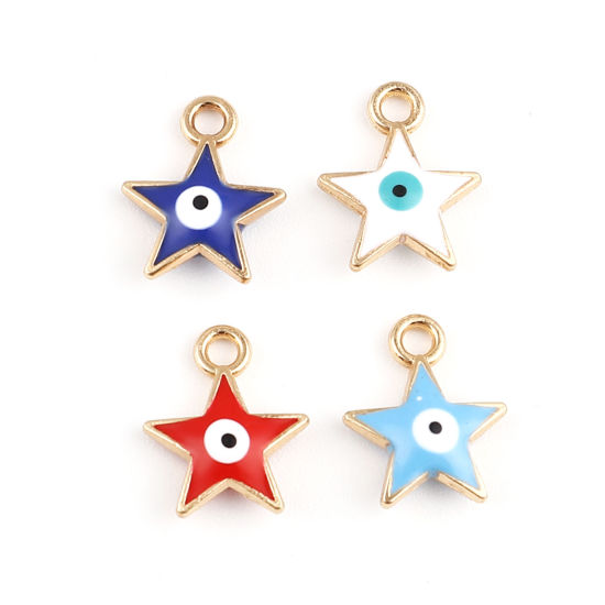 Immagine di Lega di Zinco Galassia Charms Stella Oro Placcato Malocchio Smalto 14mm x 11mm , 10 Pz