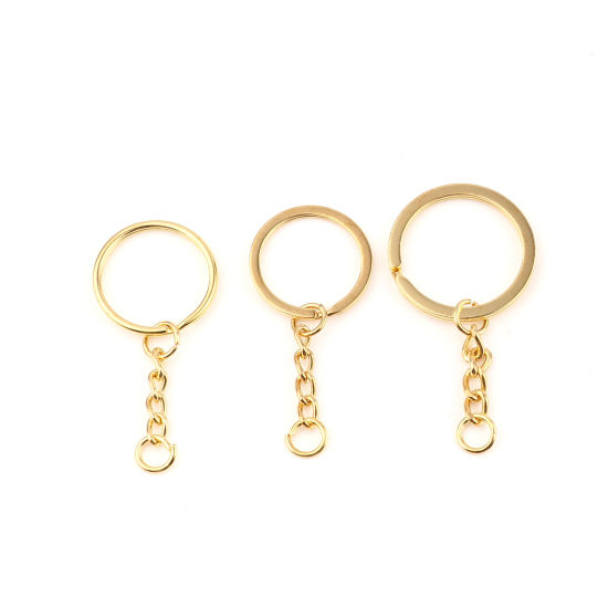 Image de Porte-Clés en Alliage de Fer Doré Plat-Rond 30 Pcs