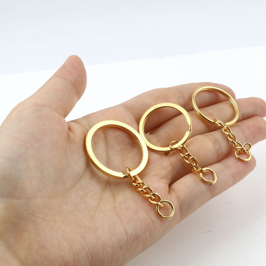 Image de Porte-Clés en Alliage de Fer Doré Plat-Rond 30 Pcs
